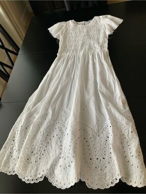 J McLaughlin Somerset White Embroidered Cotton Dress M Ruched Bodice $268 NWT